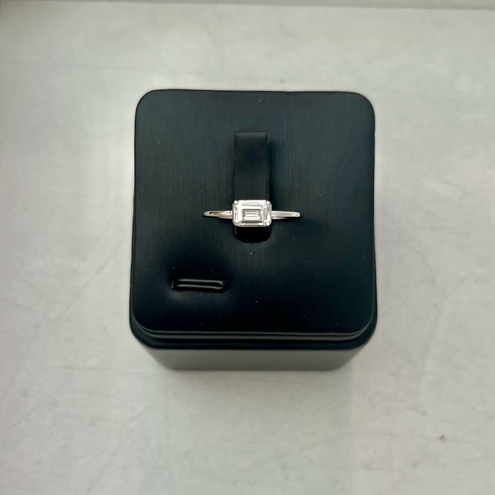 Emerald Cut White Diamond Dainty Stackable Sterling Silver Ring
